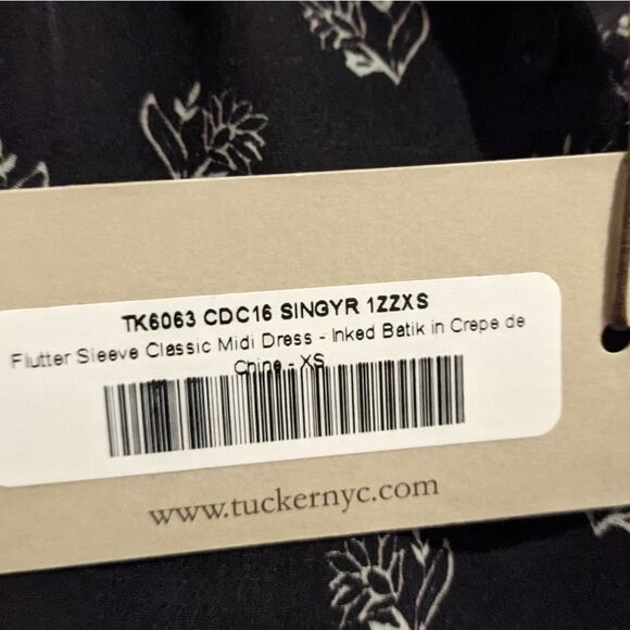 Tucker Flutter Sleeve Classic Midi Dress Inked Batik in Crepe de Chine Silk - Picture 5 of 9